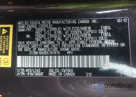 2013 Lexus Rx 350 from USA, damaged, VIN 2T2BK1BA9DC181816